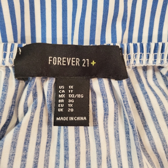 Forever 21 Stripe Off Shoulder Bell Sleeve Crop Top Blue White Plus Size 1x - Picture 5 of 6